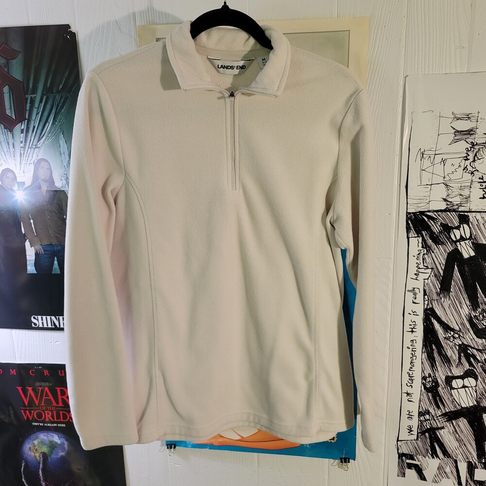 Lands' End Medium Cream Quarter Zip Fleece Pullover Sweatshirt womens